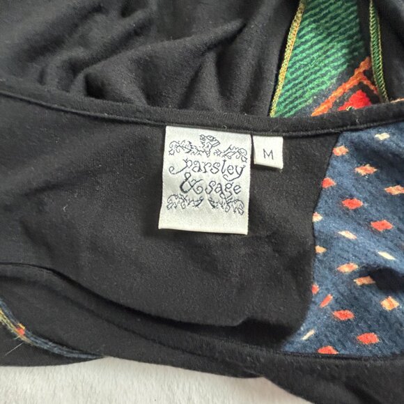 Parsley & Sage Womens Patchwork Tunic Top Medium Black Multicolor 3/4 Sleeve - Picture 3 of 6